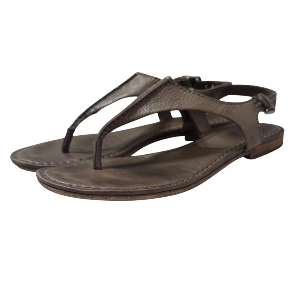 Frye Carson Sandals Womens 9.5 Brown Good Leather T-Strap Thong Flat 3472202-GRY